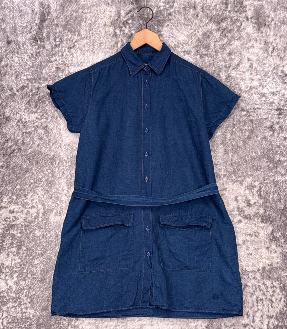 Vilebrequin Dress Small Womens Belted Mini Blue Indigo Cotton Linen